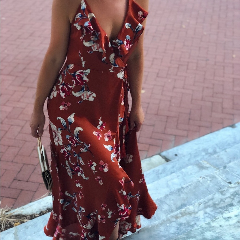 Last 1✨🆕Nikita Rust Floral Satin Dress Wrap Dress - Picture 8 of 8